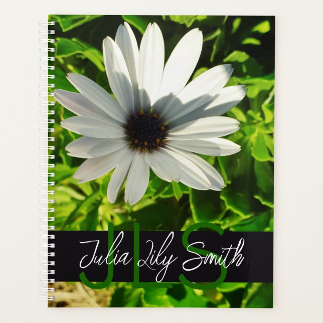 MONOGRAM INITIALS NAME WHITE SMALL FLOWER PHOTO PLANNER (Front)