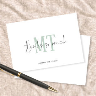 Monogram Initials Names Sage Wedding Thanks Card