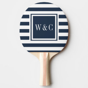 Monogram Initials Nay Blue White Stripe Ping Pong Paddle