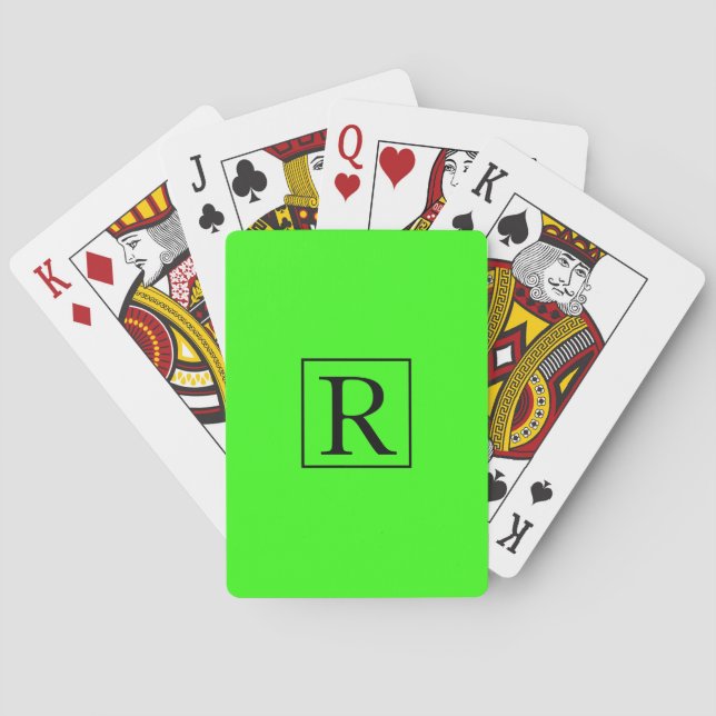 Monogram Initials Neon Green Colourful Bright Cool Playing Cards (Back)