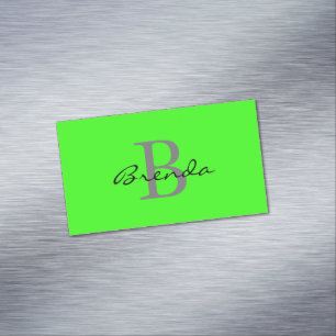 Monogram Initials Neon Green Colourful Custom Name Magnetic Business Card