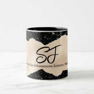 Monogram Initials on Luxurious Black and Gold Two-Tone Coffee Mug