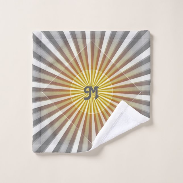 Monogram Initials on Starburst Stripes Grey Yellow Wash Cloth (Wash Cloth)
