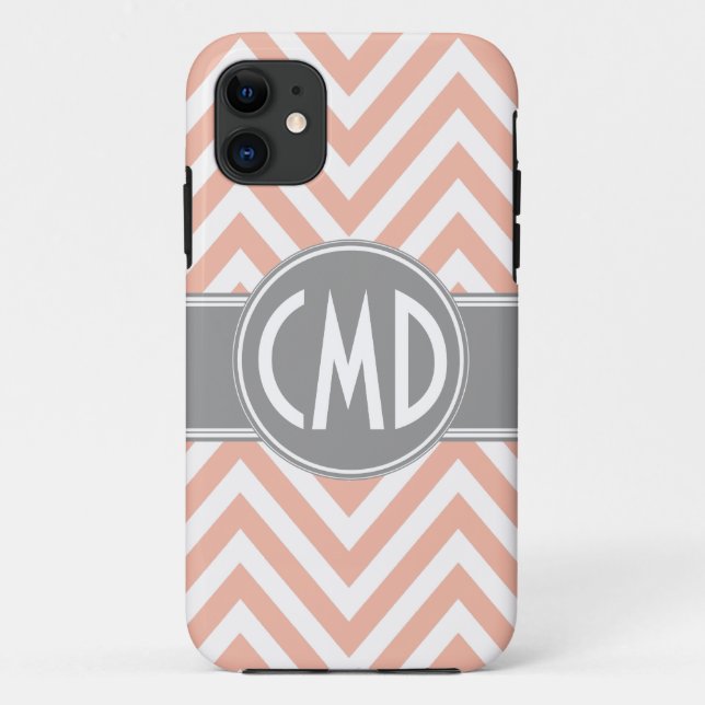 MONOGRAM INITIALS ORANGE CHEVRON Case-Mate iPhone CASE (Back)