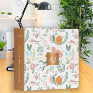 Monogram initials personalized chic floral office binder
