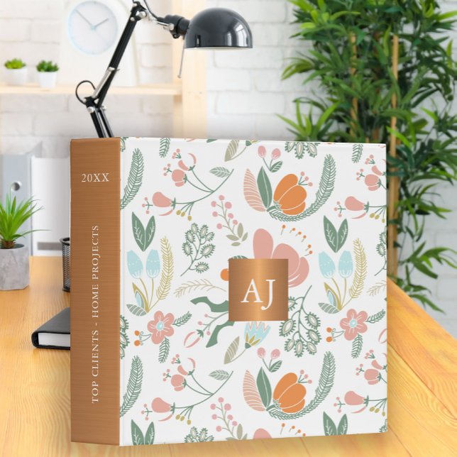 Monogram initials personalized chic floral office binder (Creator Uploaded)