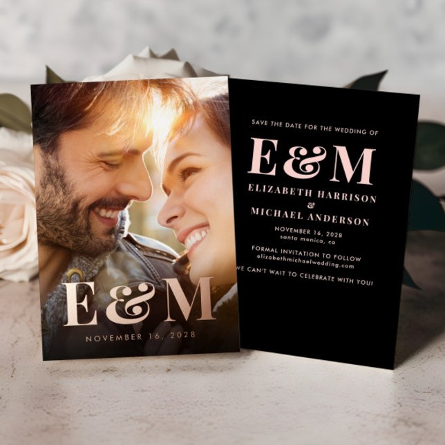 Monogram Initials Photo Save The Date Rose Gold (Creator Uploaded)