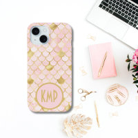 Monogram Initials Pink Blush Gold Mermaid Scales