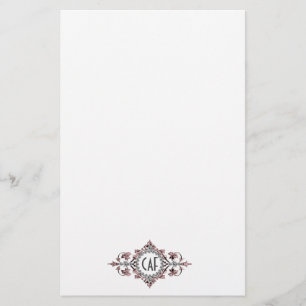Monogram Initials Pink Grey Ornate Flourish Stationery
