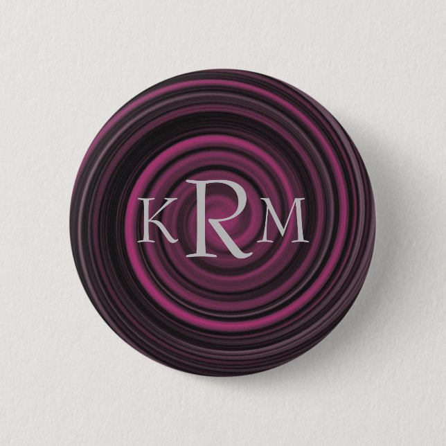 Monogram Initials Plum Swirl Customizable Button (Front)