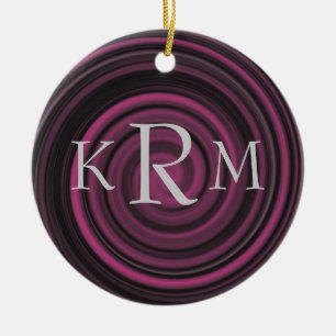 Monogram Initials Plum Swirls Personalized Ceramic Ornament