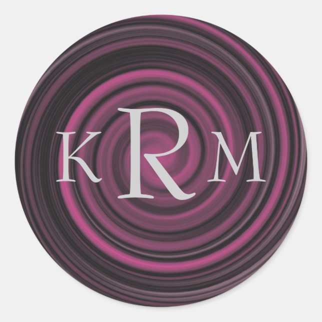 Monogram Initials Plum Swirls Personalized Classic Round Sticker (Front)