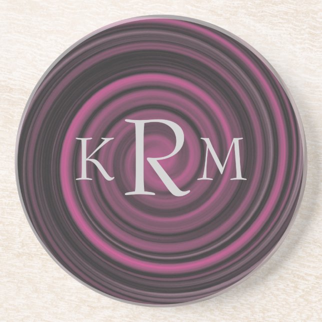 Monogram Initials Plum Swirls Personalized Coaster (Front)