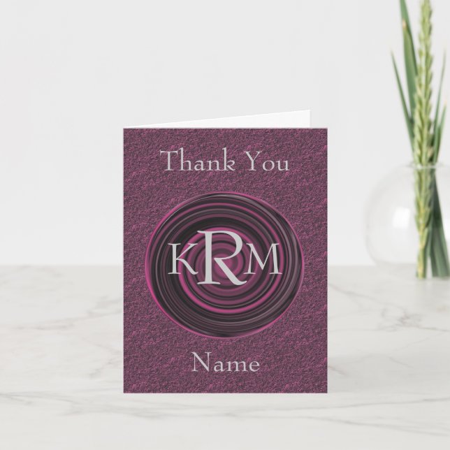Monogram Initials Plum Swirls Personalized Thank You Card (Front)