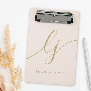 Monogram Initials Professional Blush Gold Script Mini Clipboard