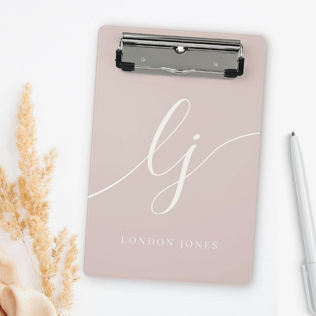 Monogram Initials Professional Minimal Rose Ivory Mini Clipboard (Creator Uploaded)