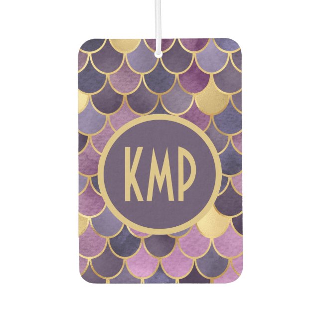 Monogram Initials Purple Gold Mermaid Scales Air Freshener (Front)