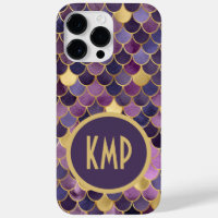 Monogram Initials Purple Gold Mermaid Scales