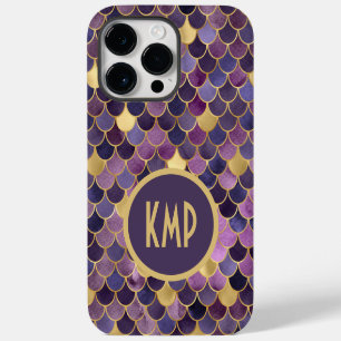 Monogram Initials Purple Gold Mermaid Scales  iPhone 14 Pro Max Case