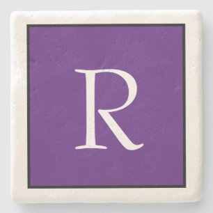Monogram Initials Purple White Custom Name  Stone Coaster
