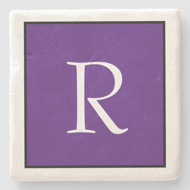 Monogram Initials Purple White Custom Name  Stone Coaster (Front)
