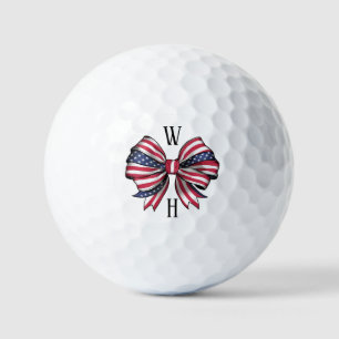 Monogram Initials Red White Blue Bow Golf Balls