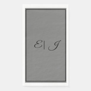 Monogram Initials Retro Script Classy Grey Wedding Napkin