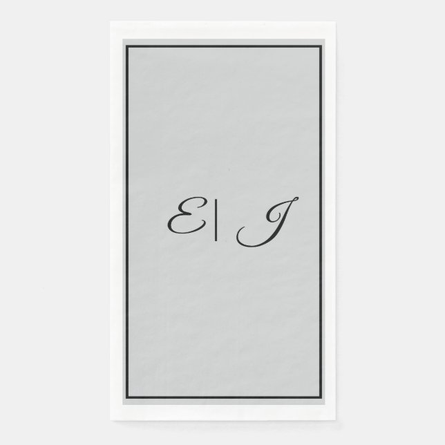 Monogram Initials Retro Script Silver Grey Wedding Napkin (Front)