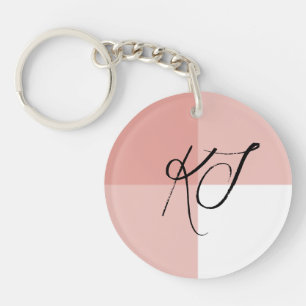 Monogram Initials Rose Pink White Acrylic Keychain