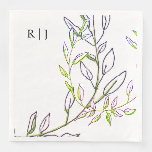 Monogram Initials Sage Green Leaves Artsy Wedding Napkin
