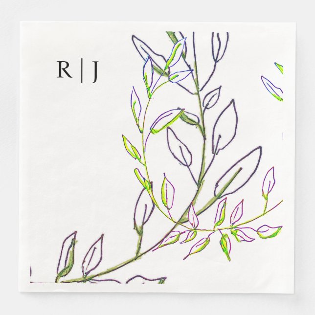 Monogram Initials Sage Green Leaves Artsy Wedding Napkin (Front)