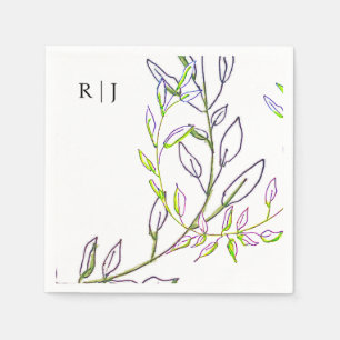 Monogram Initials Sage Green Leaves Artsy Wedding Napkin