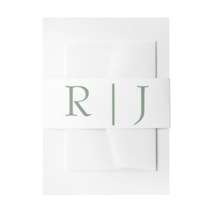 Monogram Initials Sage Green White Simple Wedding Invitation Belly Band