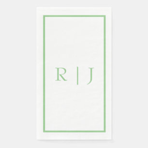 Monogram Initials Sage Green White Simple Wedding Napkin