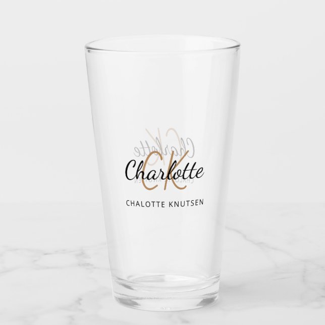 Monogram initials script black gold glass (Front)
