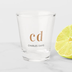 Monogram initials script black gold  shot glass