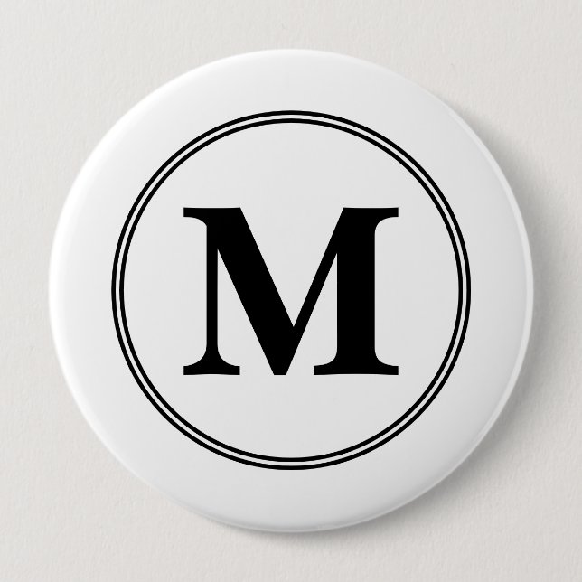 Monogram initials simple black and white 4 inch round button (Front)