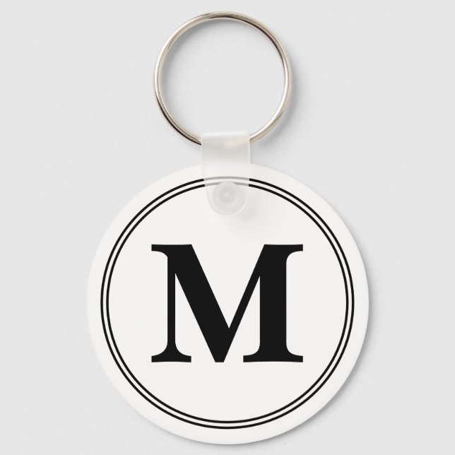Monogram initials simple black and white keychain (Front)