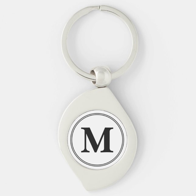 Monogram initials simple black and white keychain (Front)