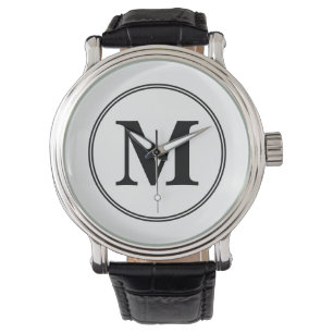 Monogram initials simple black and white watch