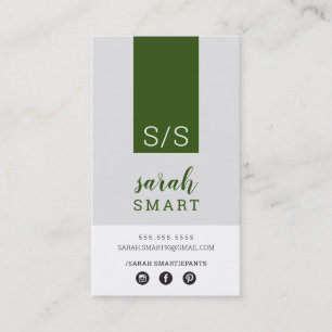 MONOGRAM INITIALS tab modern army grey white Business Card