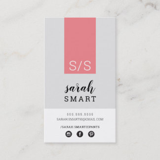 MONOGRAM INITIALS tab modern black coral grey Business Card