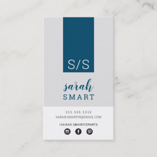 MONOGRAM INITIALS tab modern navy grey white Business Card