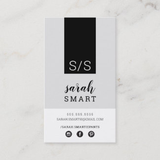 MONOGRAM INITIALS tab modern white black grey Business Card