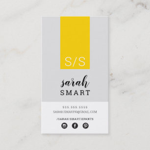 MONOGRAM INITIALS tab modern yellow black grey Business Card