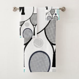 Monogram Initials Tennis Rackets Balls Elegant Bath Towel Set
