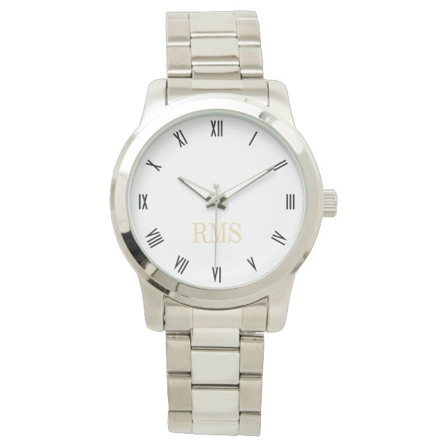 Monogram Initials Unisex Silver Bracelet Watch (Front)