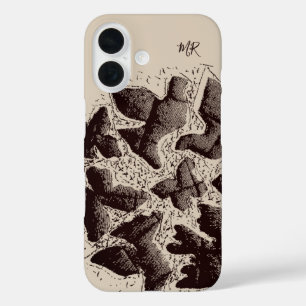 Monogram Initials Vintage Retro Hand Drawn Bird  iPhone 16 Case