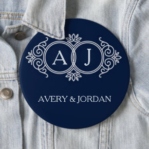 Monogram initials wedding frame minimal design 6 inch round button
