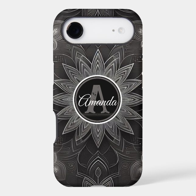 Monogram Intricate Black and White Floral Mandala (Back)